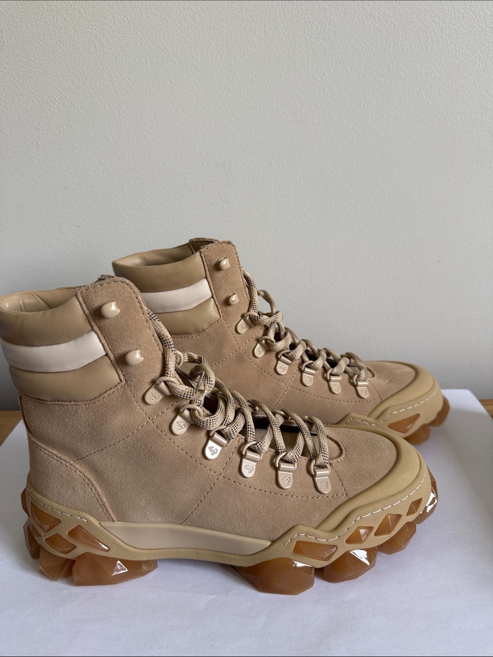 Jimmy Choo Diamond X Hike Beige Suede Ankle Boots